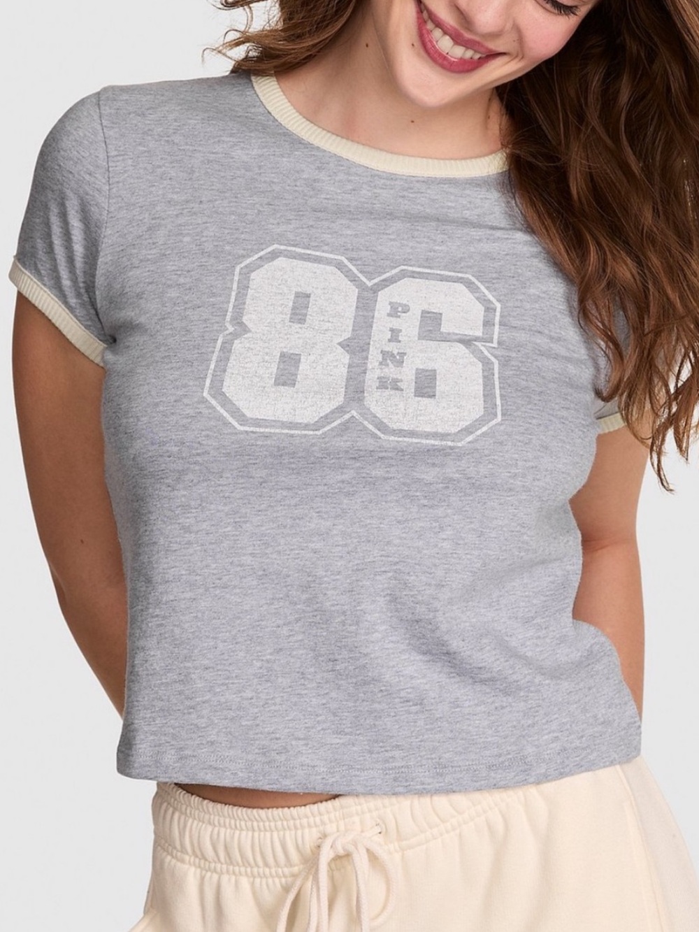 VICTORIA’S SECRET PINK Retro Cotton Tee Medium Heather Grey Comfy Medium